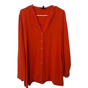Eileen Fisher Silk Shirt Button Down Women's Medium Orange Long Sleeve Blouse